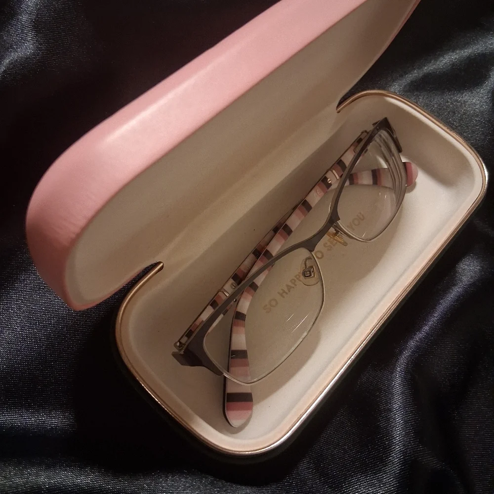 Kate Spade Rectangle Frames Tortise Shell With Pink and Black Striped Frames.
